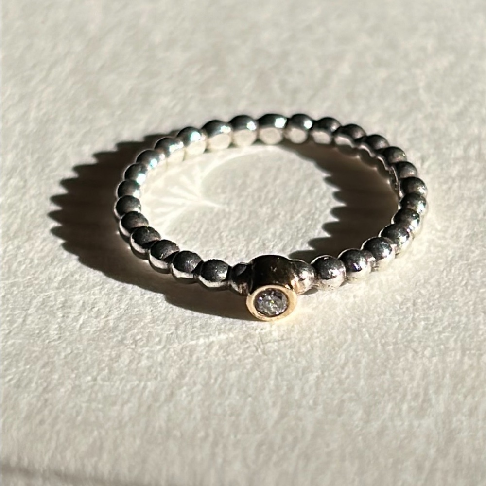 Pandora Sterling Silver 14K Yellow Gold Solitaire Diamond Ring